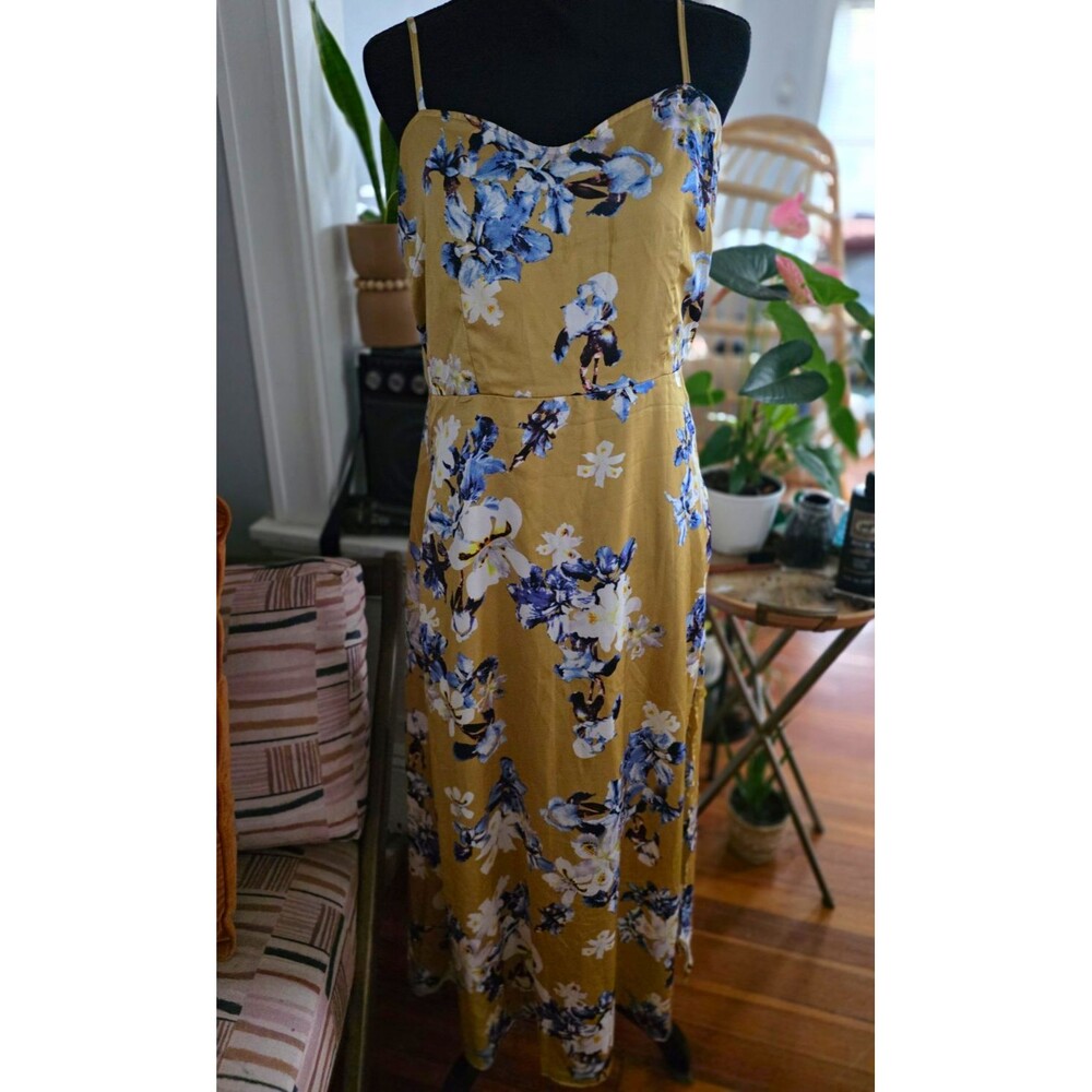 Shein Women's Tan Blue White Floral Jumpsuit Sweetheart Sleeveless Straps XL